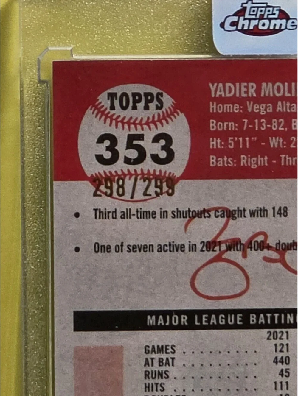2022 Topps Chrome YADIER MOLINA Wave Lava Refractor Numbered, Sealed & Encased